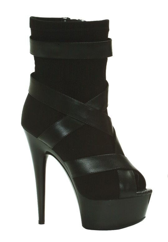 Struck - 6 Inch Black Bootie with Contrasting Straps